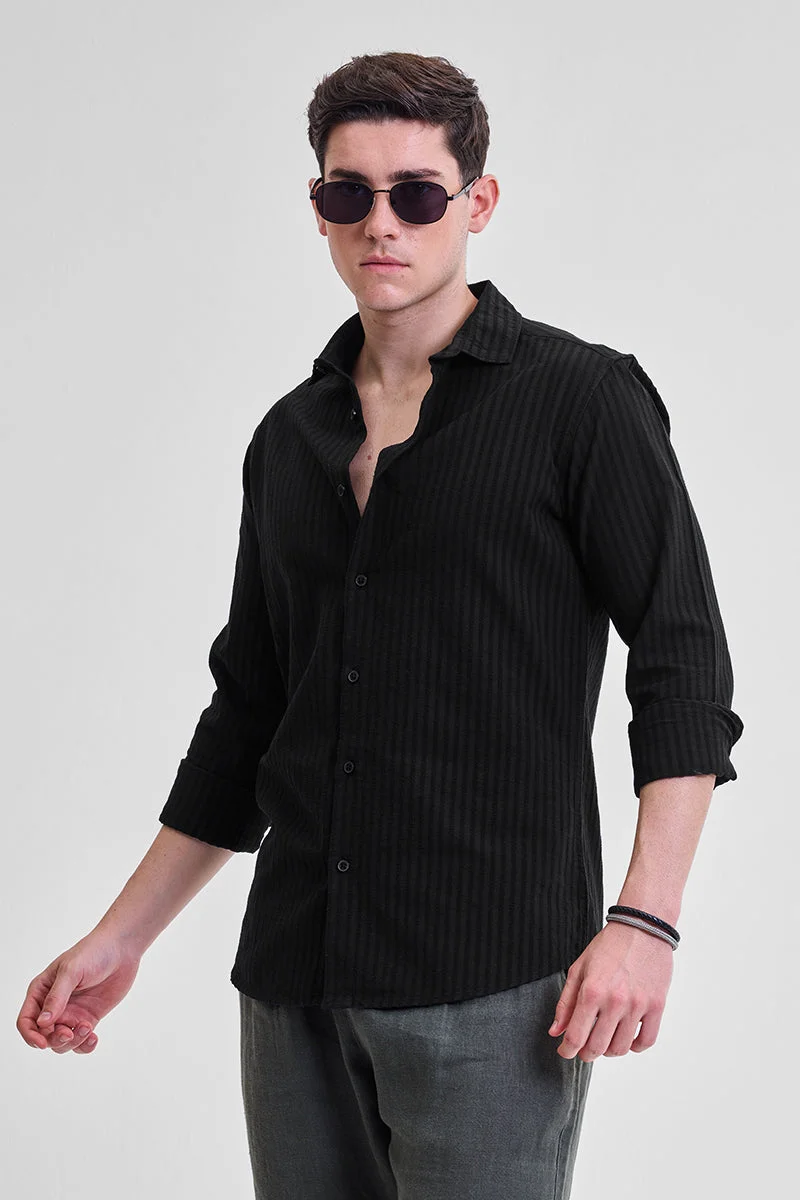 SNITCH Black Stripes Slim Fit Shirt